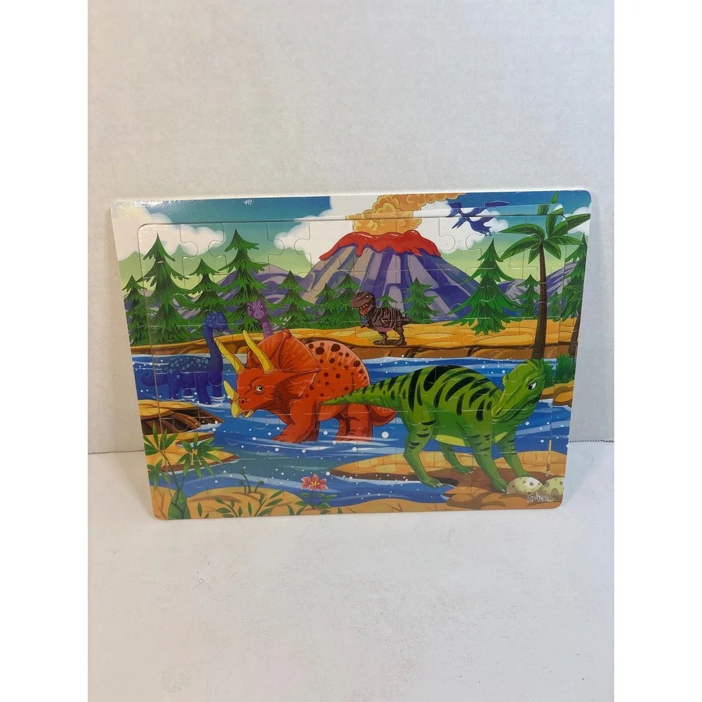 Wooden Dinosaur Jigsaw Puzzle 24 Piece Preschool Toddler Tray Puzzle MF108